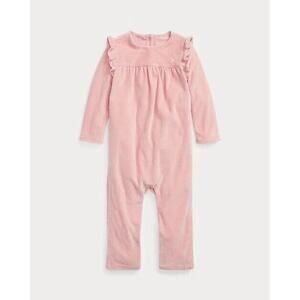 Polo Ralph Lauren BABY GIRLS Pink Ruffled Velour Coverall 12 Month PJ